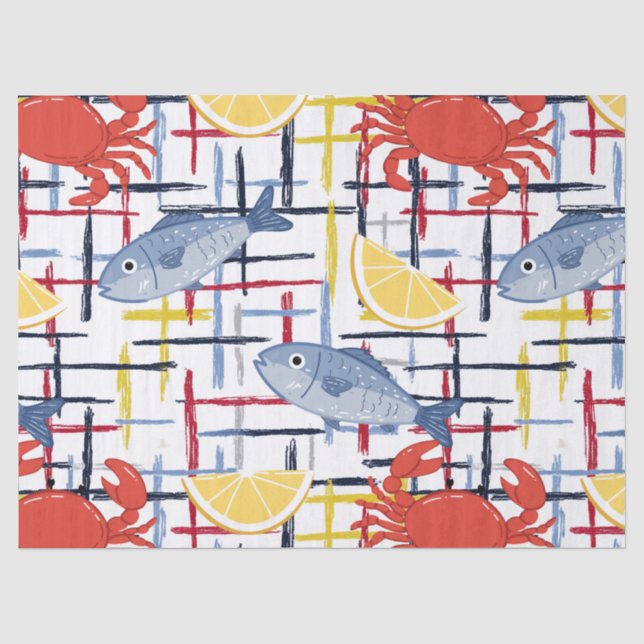 Mediterranean Seafood Market Pattern (1) Tissue Paper (Front)
