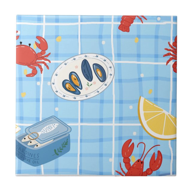 Mediterranean Seafood Market Pattern (2) Ceramic Tile (Front)