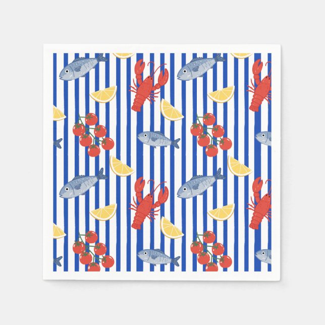 Mediterranean Seafood Market Pattern (2) Napkin (Front)