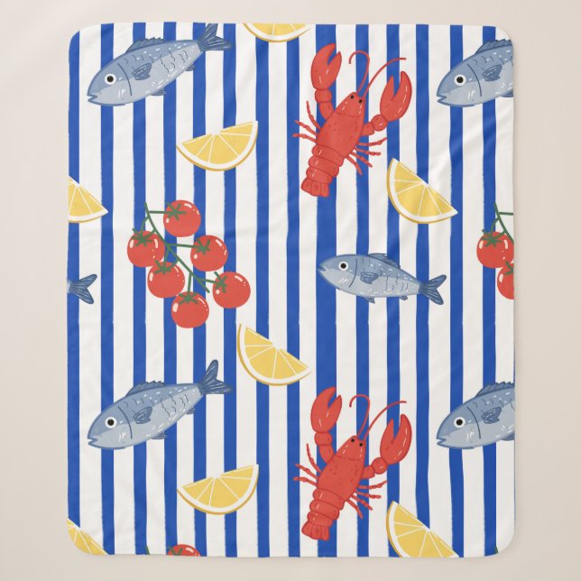 Mediterranean Seafood Market Pattern (2) Sherpa Blanket (Front)