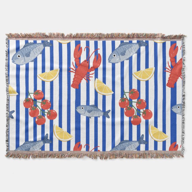 Mediterranean Seafood Market Pattern (2) Throw Blanket (Front)