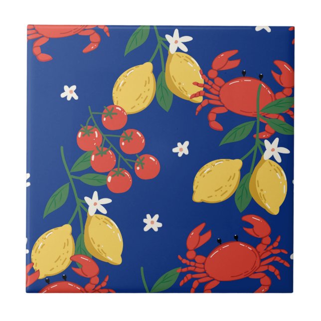 Mediterranean Seafood Market Pattern (3) Ceramic Tile (Front)