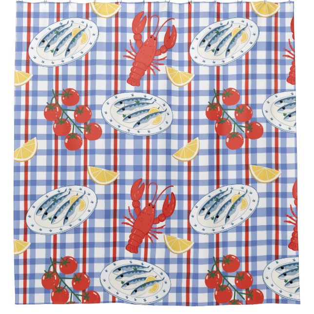 Mediterranean Seafood Market Pattern (3) Shower Curtain (Front)