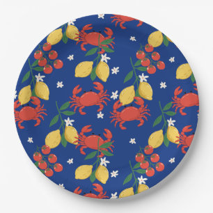 Mediterranean Seafood Market Pattern (4) Paper Plate
