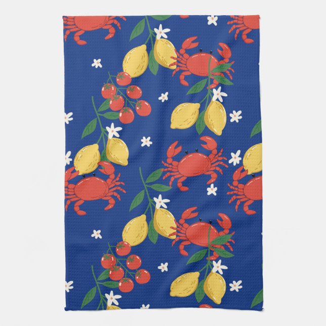 Mediterranean Seafood Market Pattern (4) Tea Towel (Vertical)
