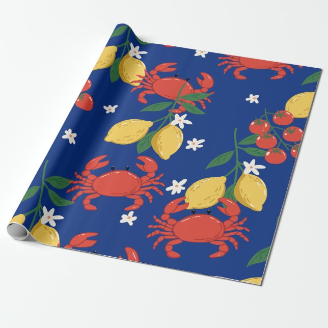 Mediterranean Seafood Market Pattern (4) Wrapping Paper (Unrolled)