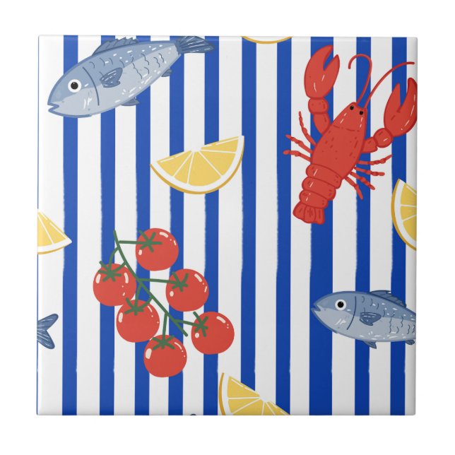 Mediterranean Seafood Market Pattern (5) Ceramic Tile (Front)