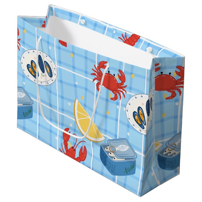 Mediterranean Seafood Market Pattern (6) Large Gift Bag (Front Angled)