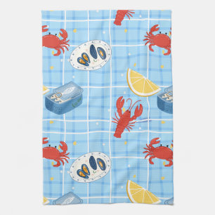 Mediterranean Seafood Market Pattern (6) Tea Towel