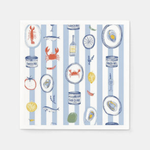 Mediterranean Seafood Sardine Blue Stripe Pattern Napkin