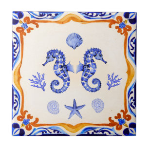 Mediterranean Seahorses Ceramic Tile