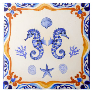 Mediterranean Seahorses Ceramic Tile