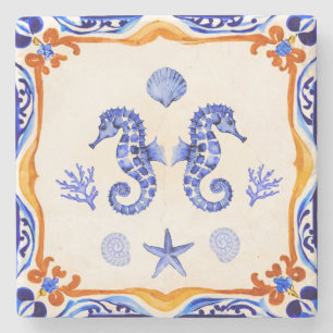 Mediterranean Seahorses Stone Coaster