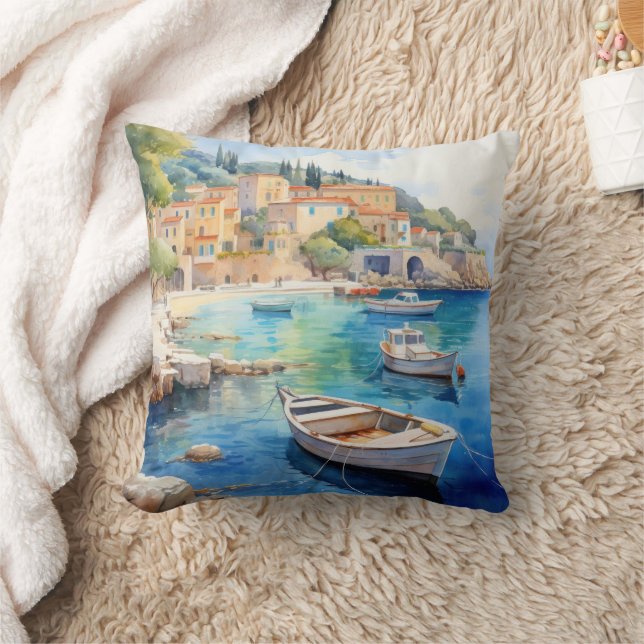 Mediterranean Seascapes Oil Paint Design Cushion (Blanket)