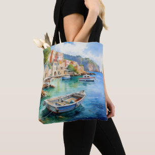 Mediterranean Seascapes Oil Paint Design Tote Bag