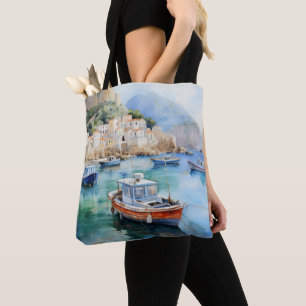 Mediterranean Seascapes Oil Paint Design Tote Bag