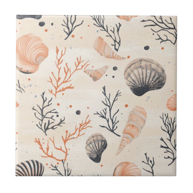 Mediterranean Seashell Starfish Coral Sand Ceramic Tile (Front)