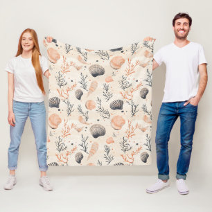 Mediterranean Seashell Starfish Coral Sand Fleece Blanket