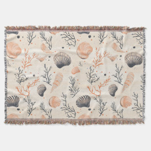 Mediterranean Seashell Starfish Coral Sand Throw Blanket