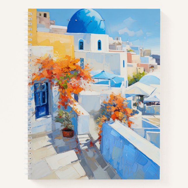 Mediterranean Seaside Pained-style Spiral Notebook (Front)