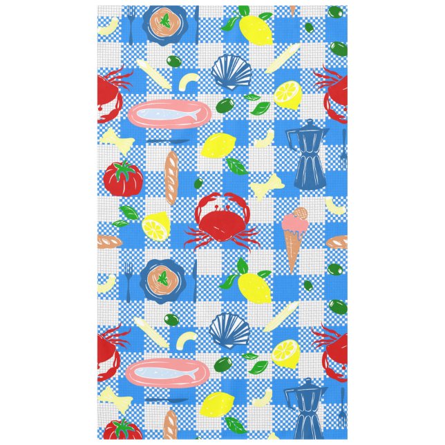 mediterranean seaside picnic seafood crab gingham tablecloth (Front)