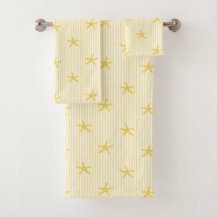 Mediterranean Seaside Starfish Stripe Lemon Yellow Bath Towel Set