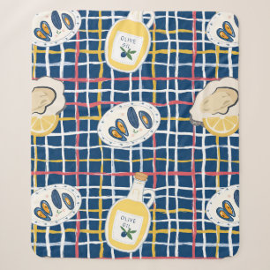 Mediterranean Shellfish and Olive Oil Pattern Sherpa Blanket