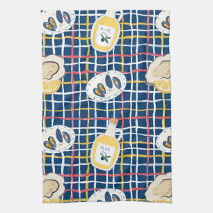 Mediterranean Shellfish and Olive Oil Pattern Tea Towel
