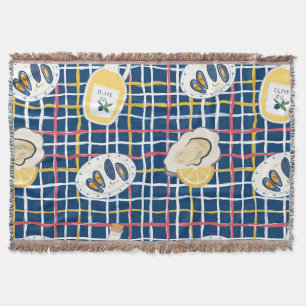 Mediterranean Shellfish and Olive Oil Pattern Throw Blanket
