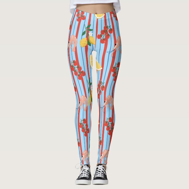 Mediterranean Shrimp and Citrus Pattern Leggings (Front)