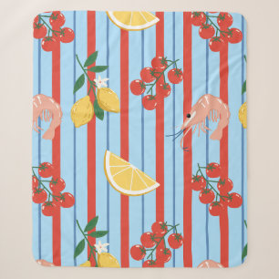 Mediterranean Shrimp and Citrus Pattern Sherpa Blanket