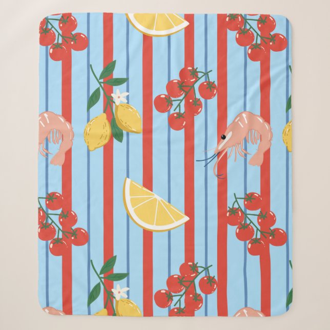 Mediterranean Shrimp and Citrus Pattern Sherpa Blanket (Front)