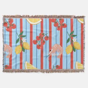 Mediterranean Shrimp and Citrus Pattern Throw Blanket