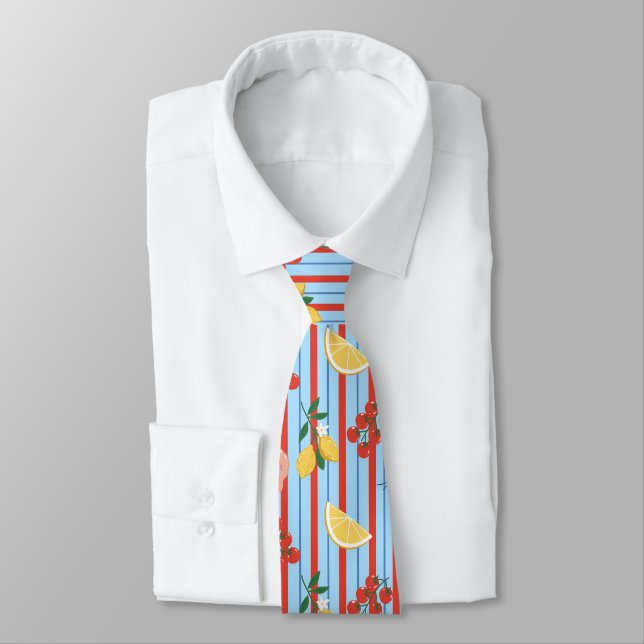 Mediterranean Shrimp and Citrus Pattern Tie (Tied)