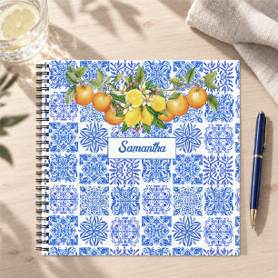 Mediterranean Sicilian Blue Yellow Citrus Azulejo Notebook