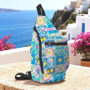 Mediterranean Sicilian Turquoise Azulejo Citrus Sling Bag