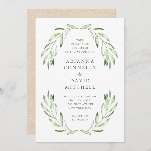 Mediterranean Simplicity | Olive Branch Wedding Invitation (Front/Back)