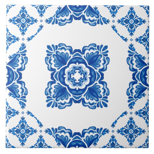 Mediterranean Spanish blue white delft Ceramic Tile (Front)