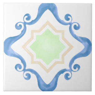 Mediterranean Star Mint & Blue Ceramic Tile