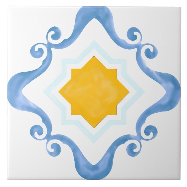 Mediterranean Star Yellow & Blue Ceramic Tile (Front)