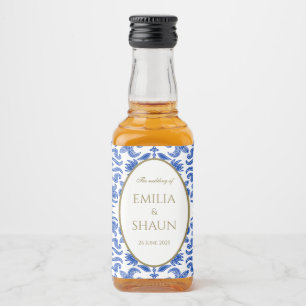 Mediterranean-style Blue and White Pattern Liquor Bottle Label