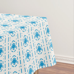 Mediterranean Style Blue & Ecru Pattern Print Tablecloth
