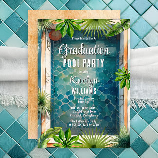 Mediterranean Style Summer Graduation Pool Party Invitation