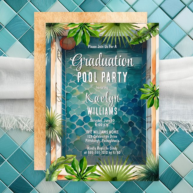 Mediterranean Style Summer Graduation Pool Party Invitation (Luxury Mediterranean Style Summer Graduation Pool Party Invitation - Print | Digital Download)