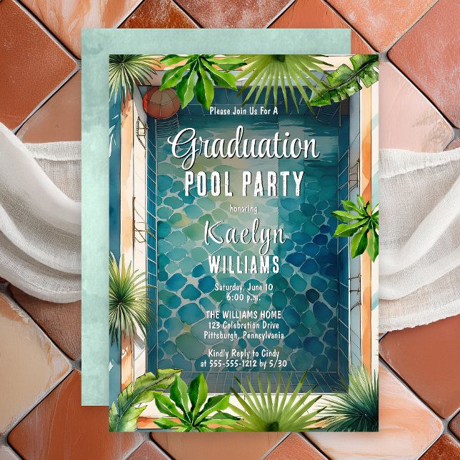 Mediterranean Style Summer Graduation Pool Party Invitation (Luxury Mediterranean Style Summer Graduation Pool Party Invitation - Print | Digital Download)