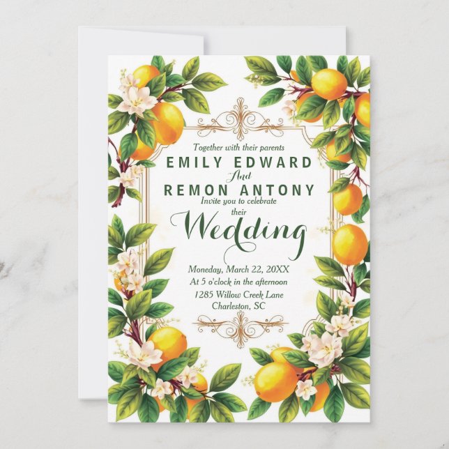 Mediterranean Summer Elegance Wedding Invitation (Front)
