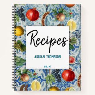 Mediterranean Summer Fruit & Blue  Mosaic Recipes Notebook
