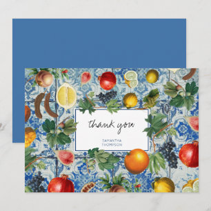 Mediterranean Summer Fruit Blue Mosaic Thank You Card