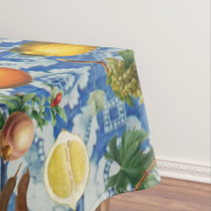 Mediterranean Summer Fruit & Blue White Mosaic  Tablecloth