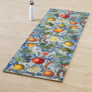 Mediterranean Summer Fruit & Blue White Mosaic Yoga Mat
